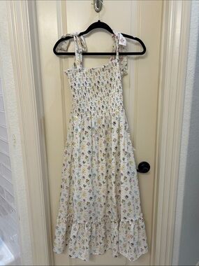 Amazon White Floral Smocked Midi Dress